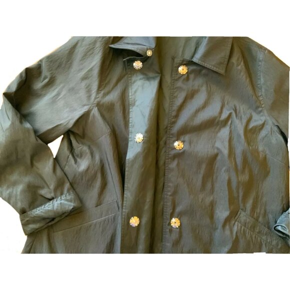 Hunter Green Long Raincoat With Concealed Button Closure & Pockets - Picture 3 of 9